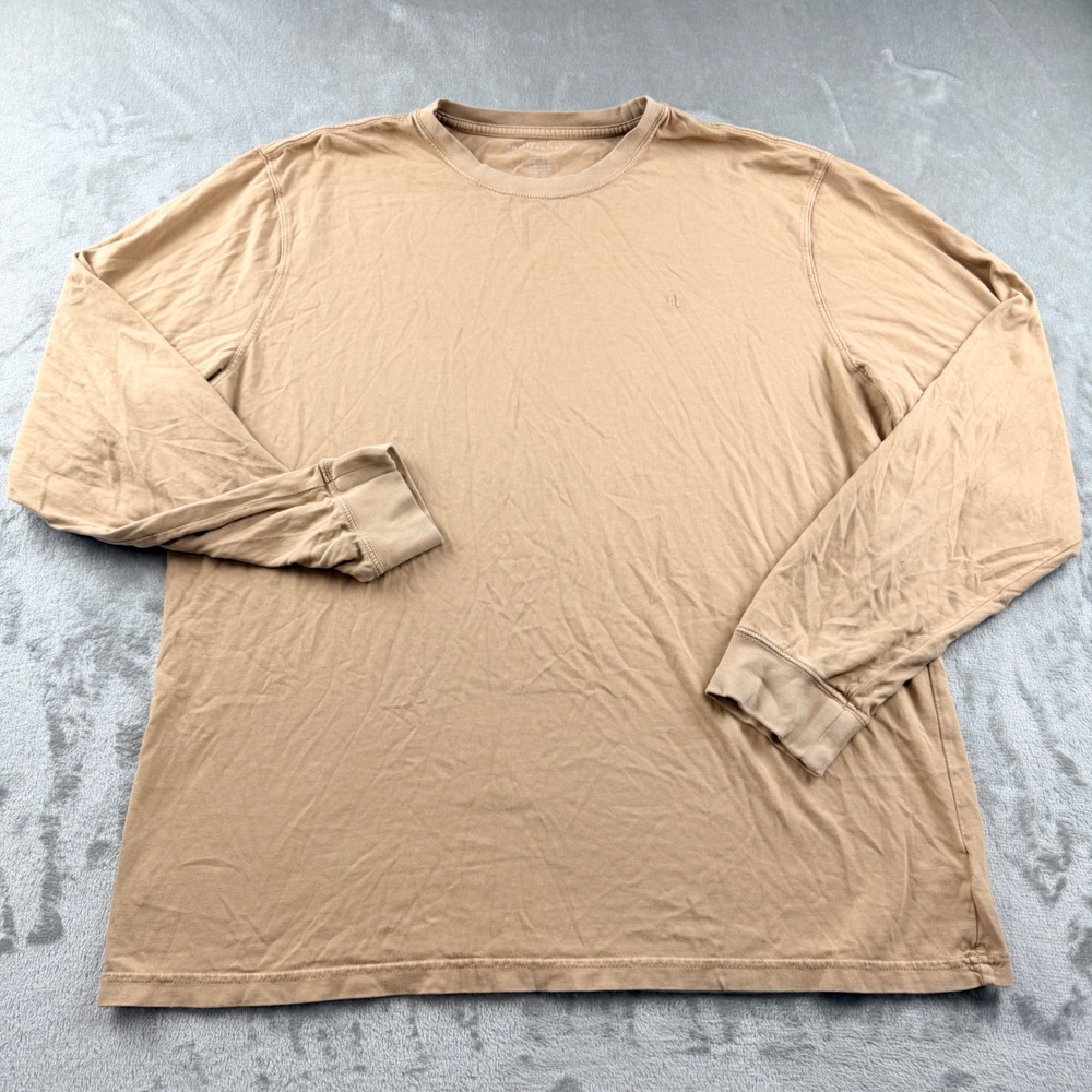 American Eagle Men's XL Long Sleeve T-Shirt Tan Brown Cotton Standard Fit Logo